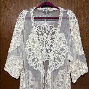 Rebellion Again 3XL Cream Lace Kimono / Swim Cover Up